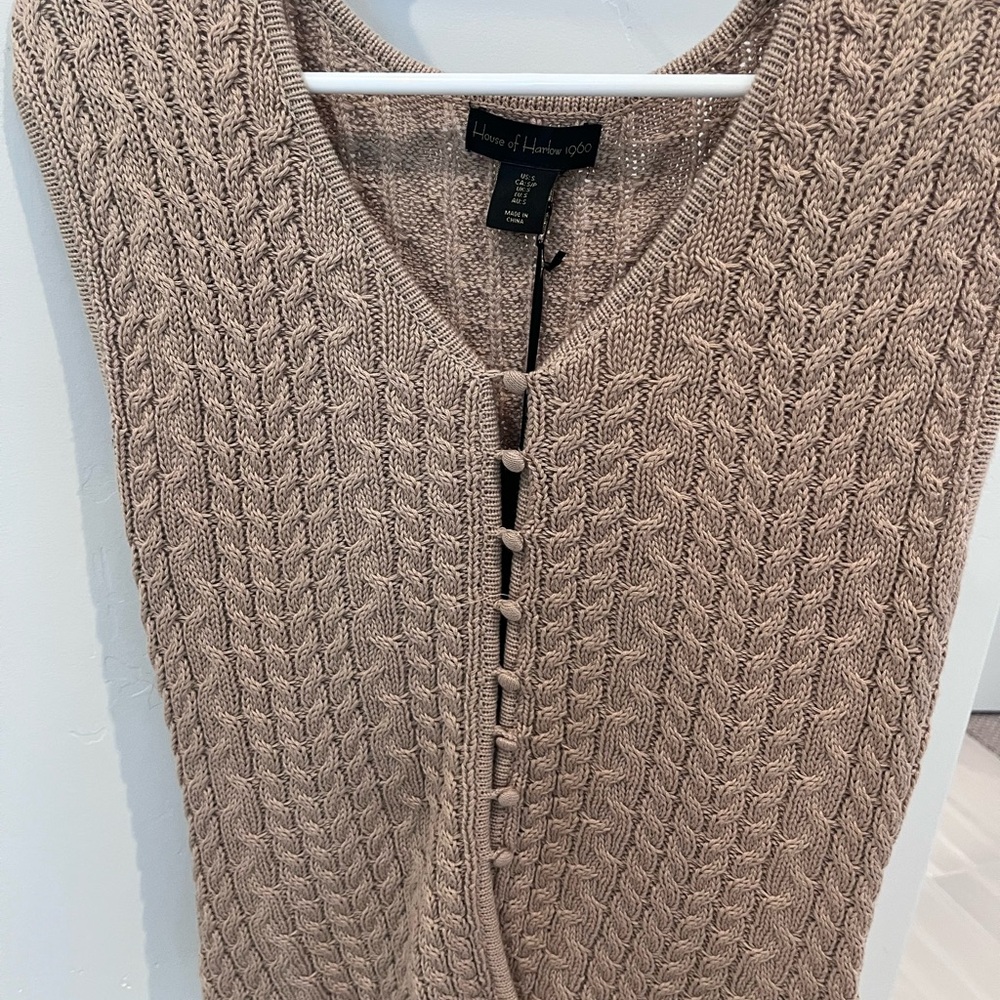 House of Harlow 1960 Cable-Knit V-Neck Button Vest in Taupe